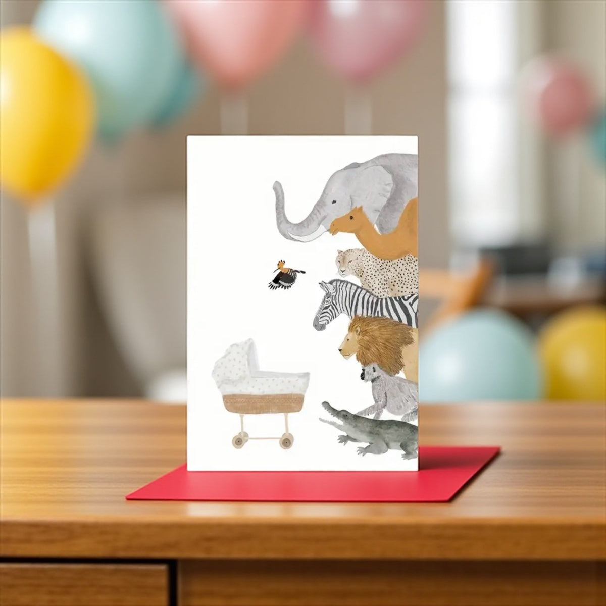 Welcome Baby Card – Safari Animals Illustration