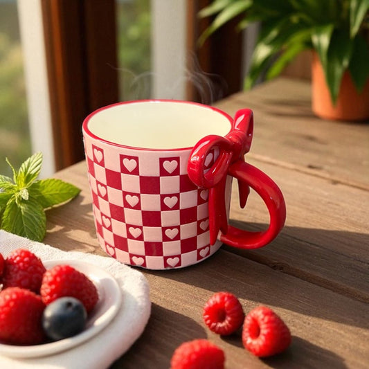 Heart Chequered Ceramic Mug - Wrap With Love