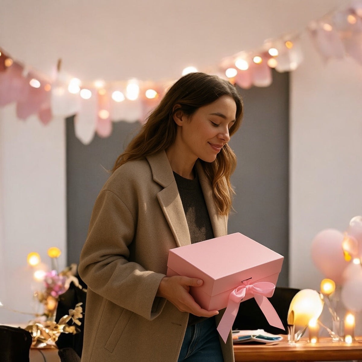 Open pink magnetic gift box ready to build a hamper | Wrap With Love
