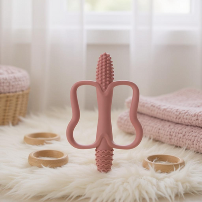 Food-grade silicone baby teether with corn shape, non toxic and dishwasher safe