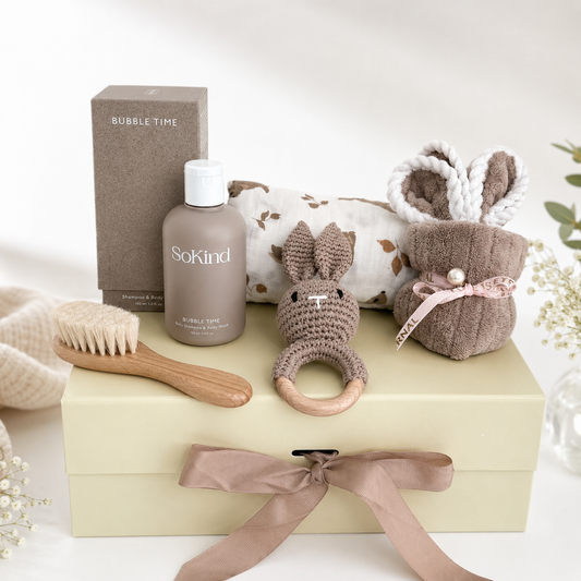 Bunny baby care box neutral edition — premium gender neutral newborn gift set Australia | Wrap With Love