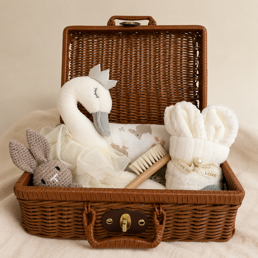 Swan heirloom baby hamper ivory edition — luxury gender neutral newborn gift Australia | Wrap With Love