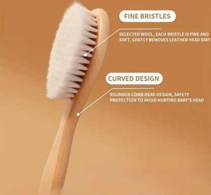 Curved wooden baby brush hair brush designed for gentle scalp care