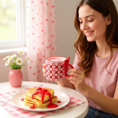Heart Checkered Mug – Sweet Sips, Happy Moments!