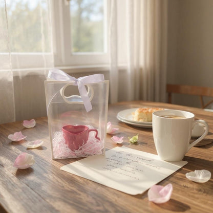 heart mug romantic breakfast scene, perfect gift hamper inspiration