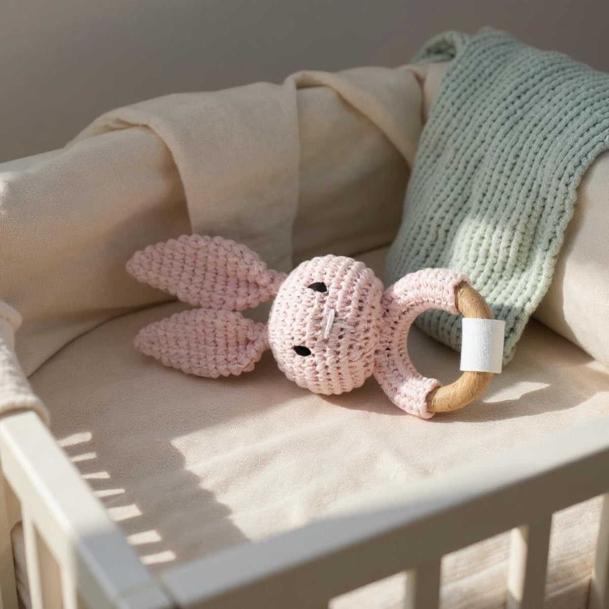 🍼 Crochet Bunny Rattle – Soft, Natural & Handmade
