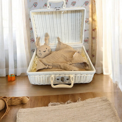 Beige bunny snuggle blanket baby comforter, soft cotton comfort toy for newborns