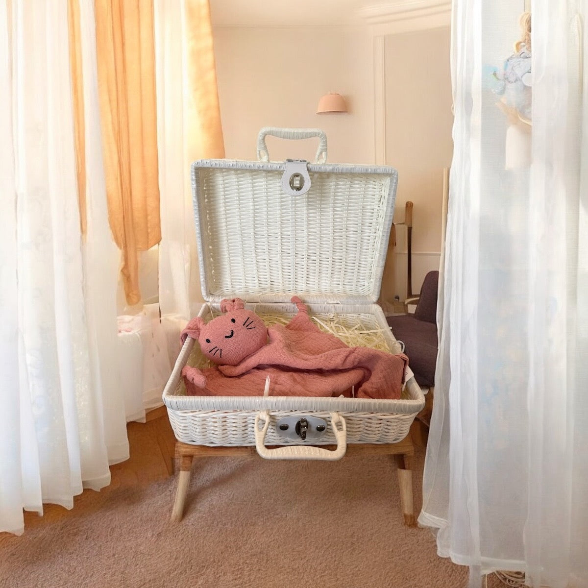 Baby pink bunny snuggle blanket - soft cotton fabric