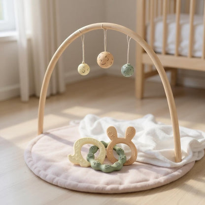 Safe BPA-free silicone baby teething rings with textured surfaces, perfect for sensory play and gum relief