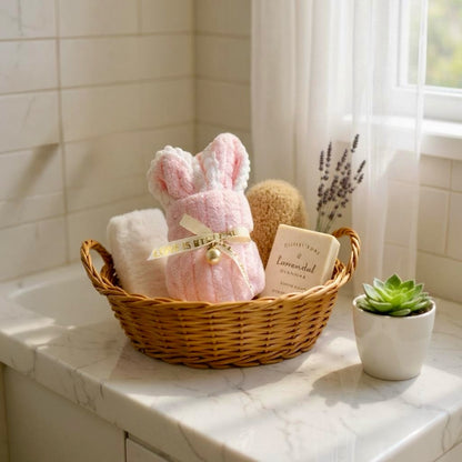 Baby bunny mini towel in blush cotton for newborn