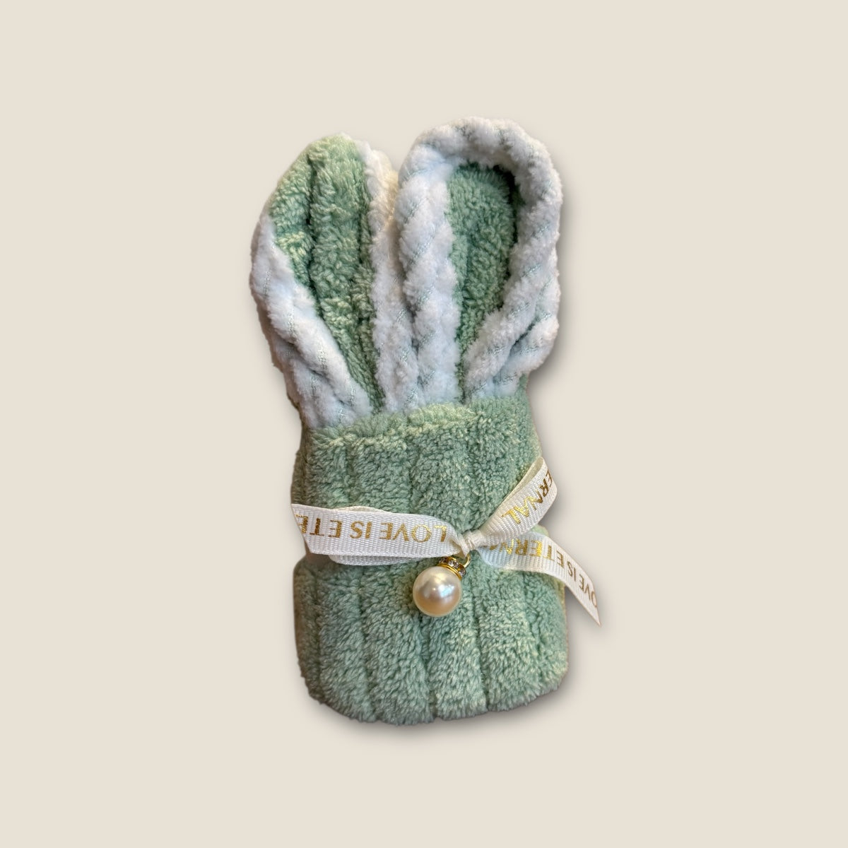 Baby bunny mini towel in sage green cotton for newborn care