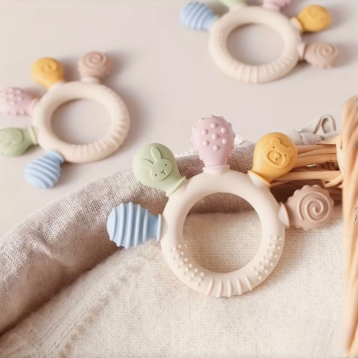 Silicone Sensory Teething Ring – Pastel Edition 🌈