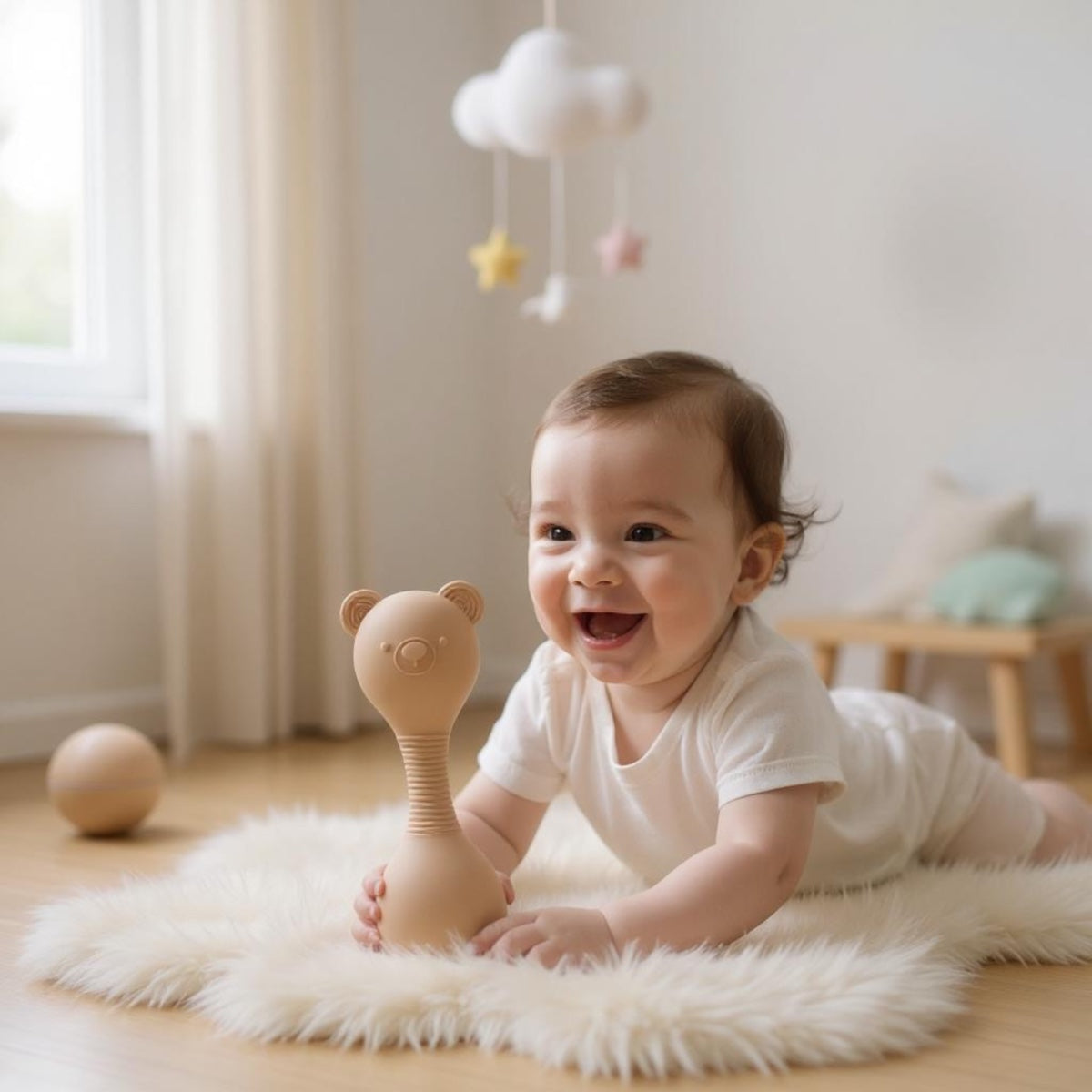 🧸✨ Silicone Bear Rattle – Gentle Sounds & Soft Chews ✨🧸