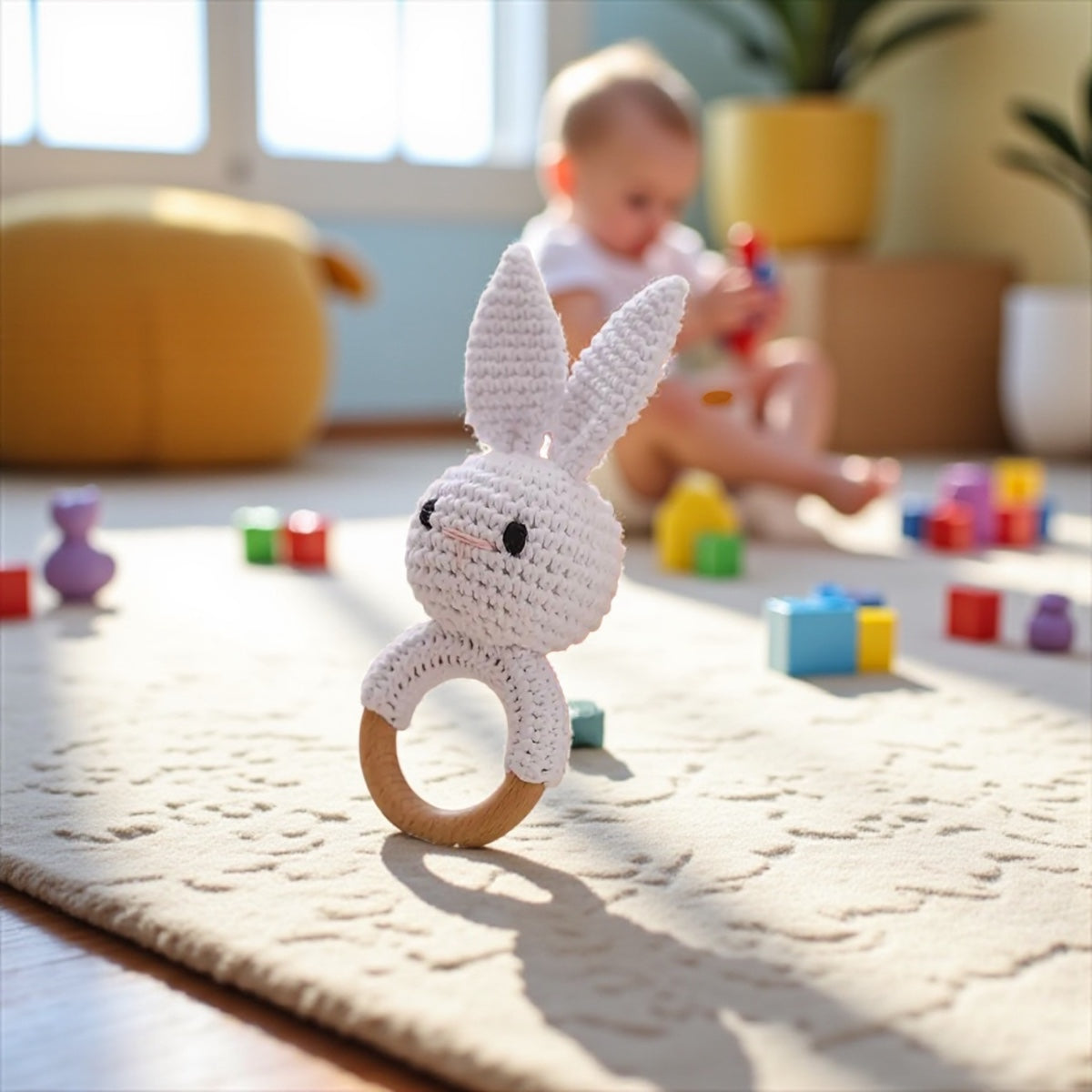 🍼 Crochet Bunny Rattle – Soft, Natural & Handmade