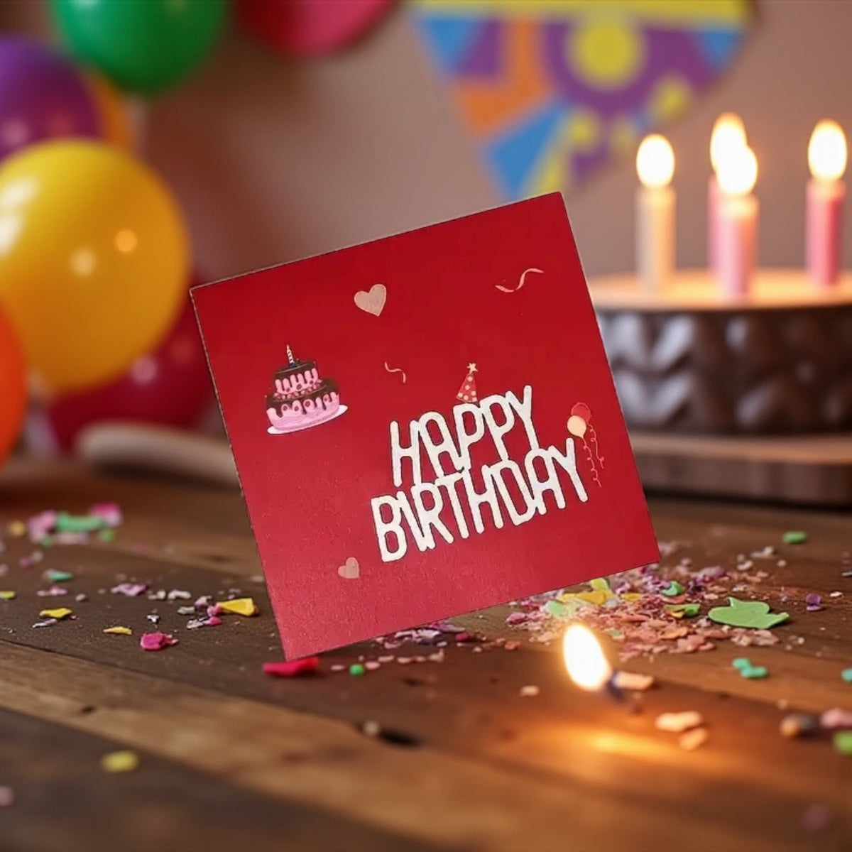 Red pop-up birthday card with Happy Birthday ext and festive design 
