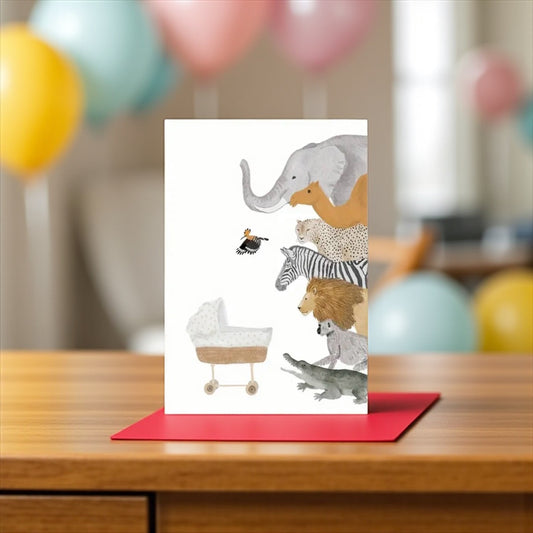 Welcome Baby Card – Safari Animals Illustration