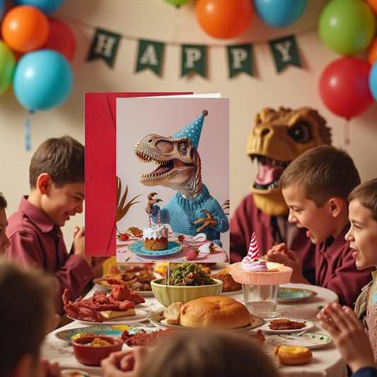 Dino Party Sweater – Funny Birthday Card