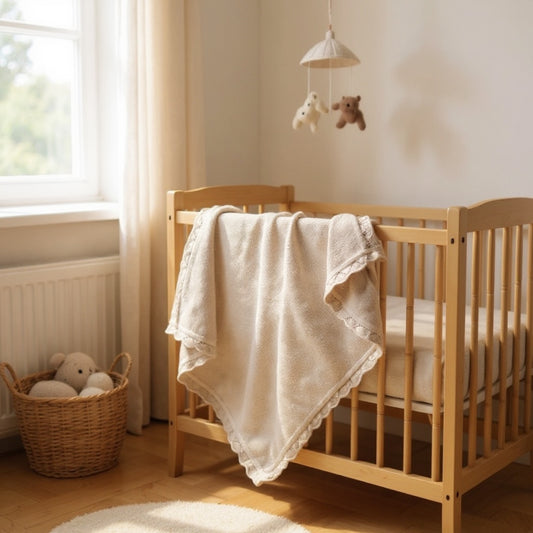 Soft Knit Baby Blanket with Lace Trim