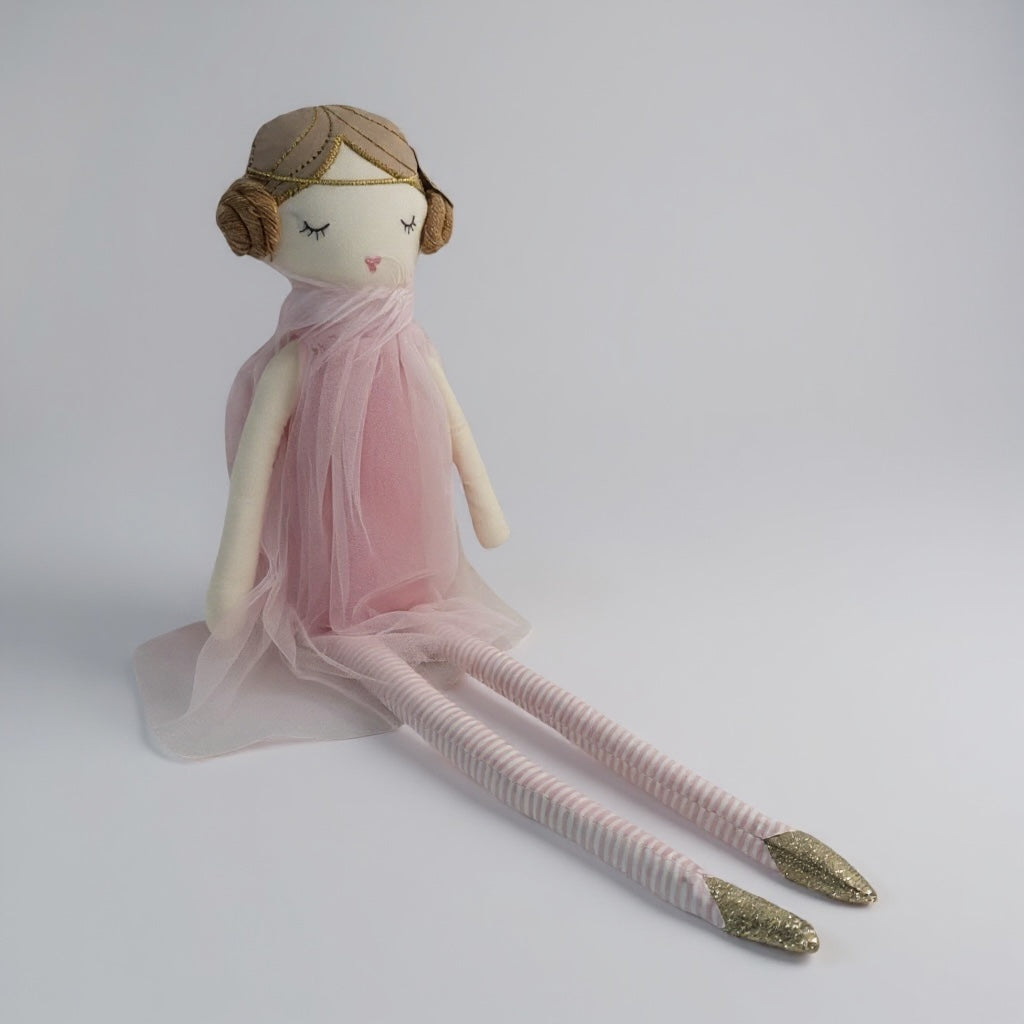 Handcrafted blush soft doll with tulle dress and delicate details