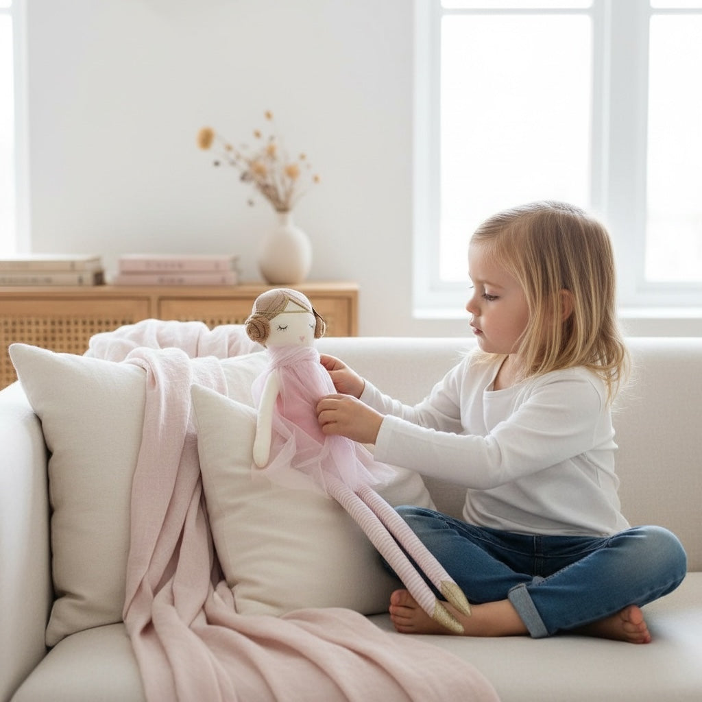 Soft blush doll used for gentle supervised play in a nursery setting