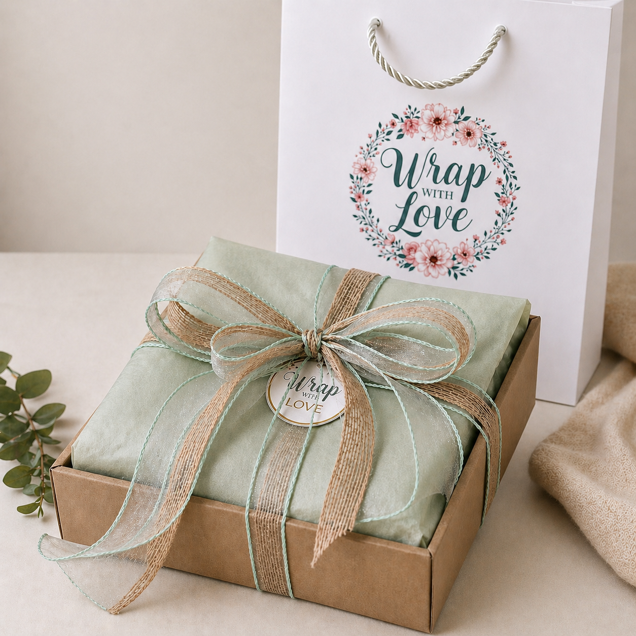Gift ready baby hamper in box with ribbon and bag neural baby gift set