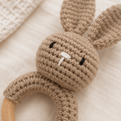 Crochet Bunny Rattle | Soft, Natural & Handmade - Wrap With Love
