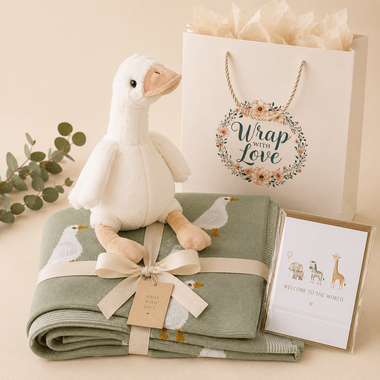 Goose Gift Set | Organic Baby Blanket & Goose Plush Toy - Wrap With Love