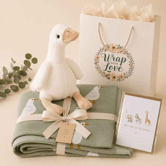 Goose Gift Set | Organic Baby Blanket & Goose Plush Toy - Wrap With Love