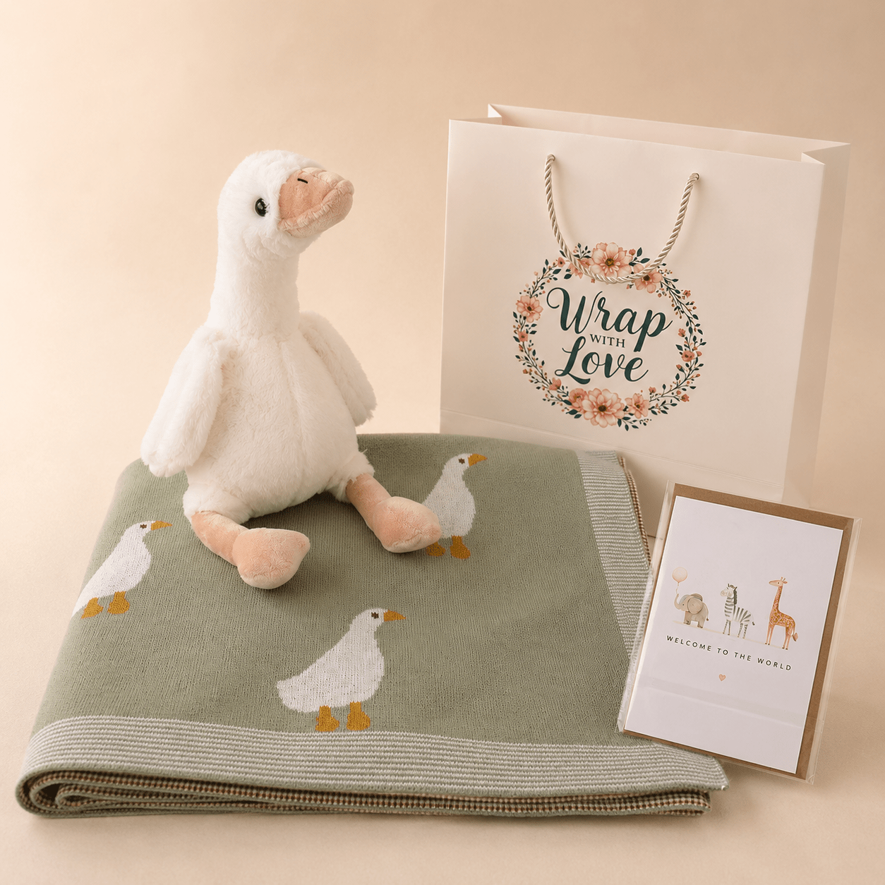 Goose Gift Set | Organic Baby Blanket & Goose Plush Toy - Wrap With Love