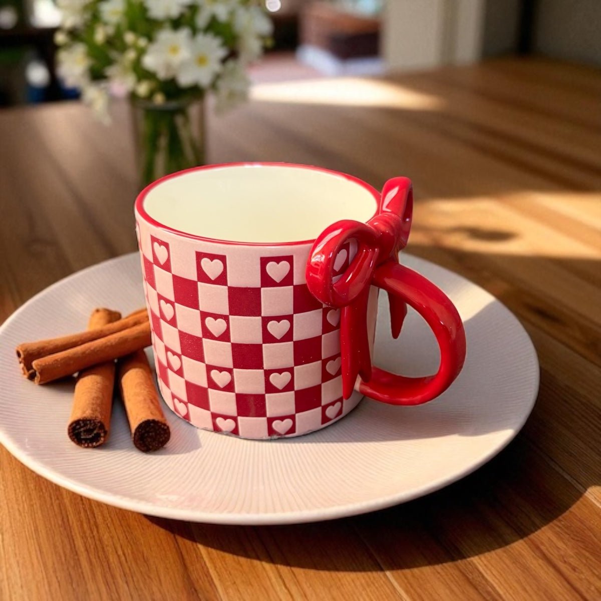 Heart Chequered Ceramic Mug - Wrap With Love