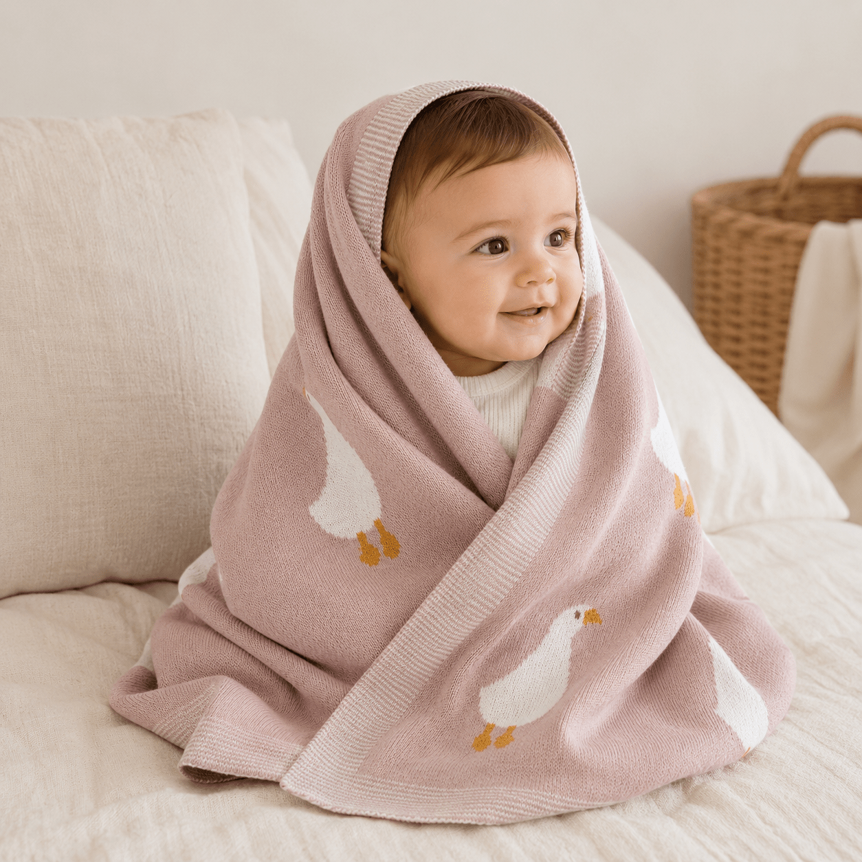 Knitted Baby Blanket | Organic Cotton | Goose & Rainbow - Wrap With Love