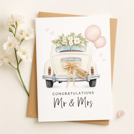 Mr & Mrs Wedding Car | Congratulations Card - Wrap With Love