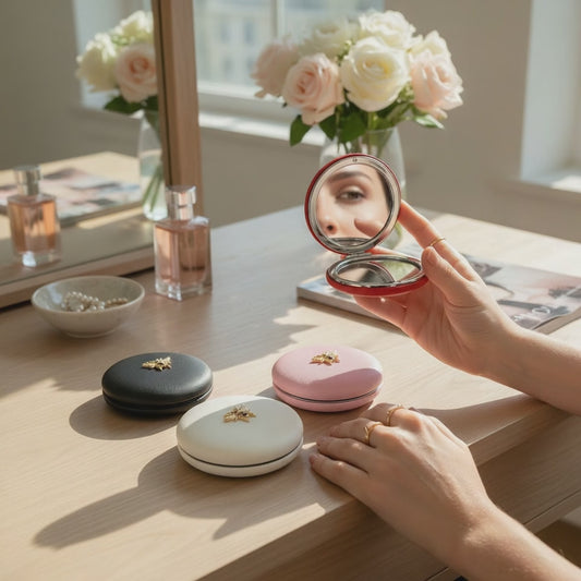 Perfect Dual-Sided Compact Mirror- 1x & 2x Magnification (Bee Emblem)