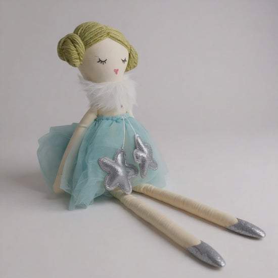 Handcrafted aqua soft doll with tulle skirt and long legs
