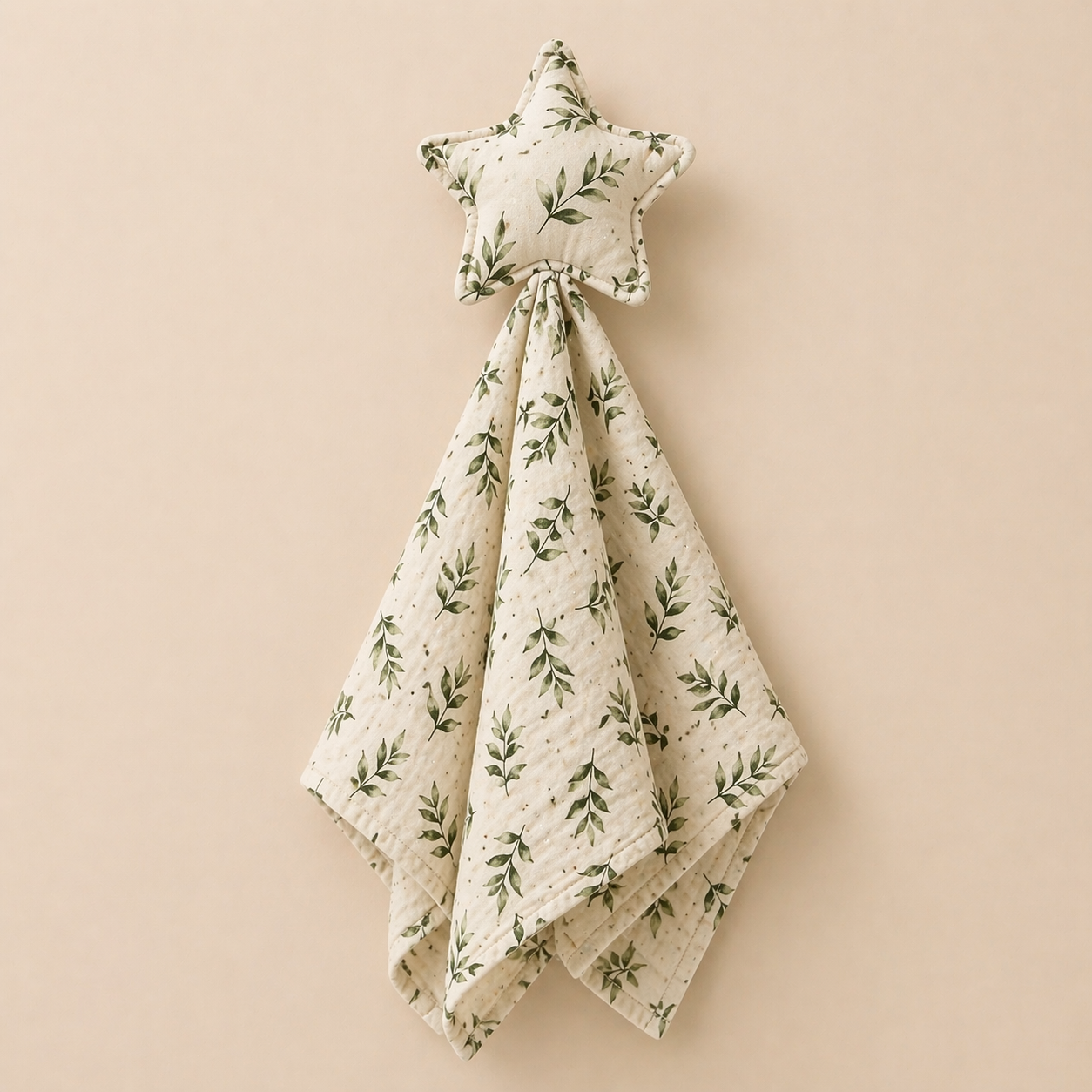 Green leaf print baby muslin with star comforter soft security blanket
