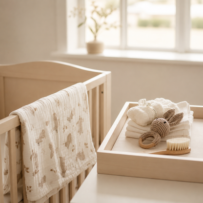 Swan heirloom baby gift set ivory edition detail — crochet rattle and swan plush | Wrap With Love