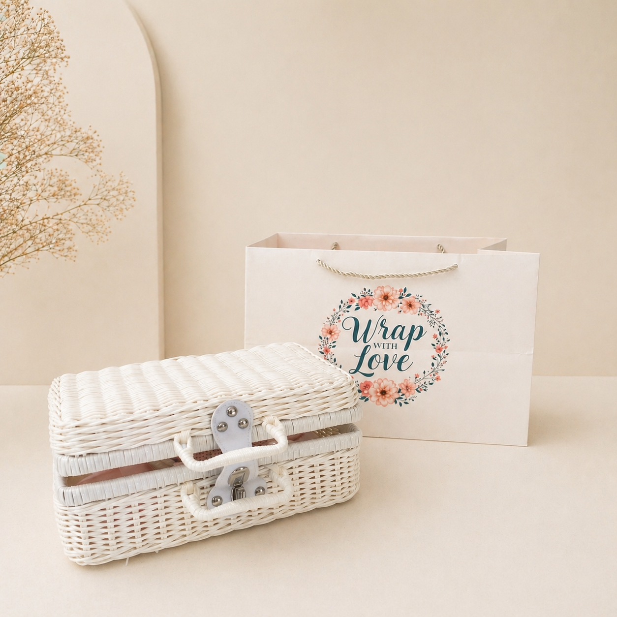 Swan heirloom suitcase baby hamper gift set wrap with love gift bag