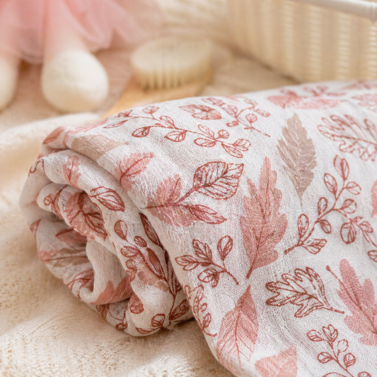 Organic cotton swaddle from swan heirloom suitcase baby gift set