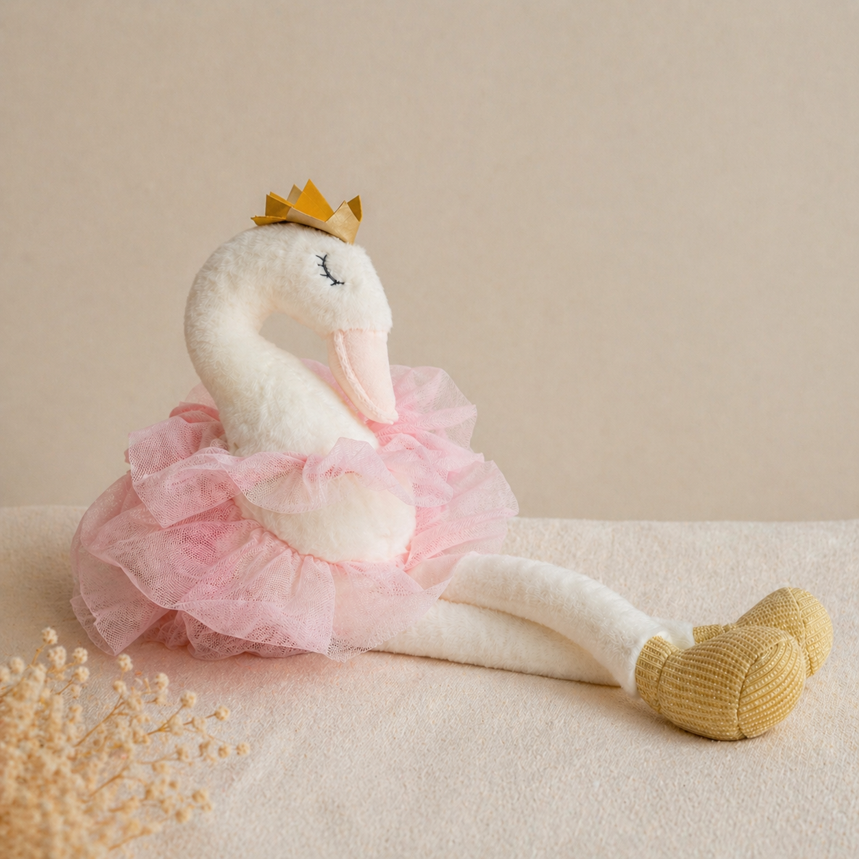 Swan plush toy from swan heirloom suitcase baby gift set